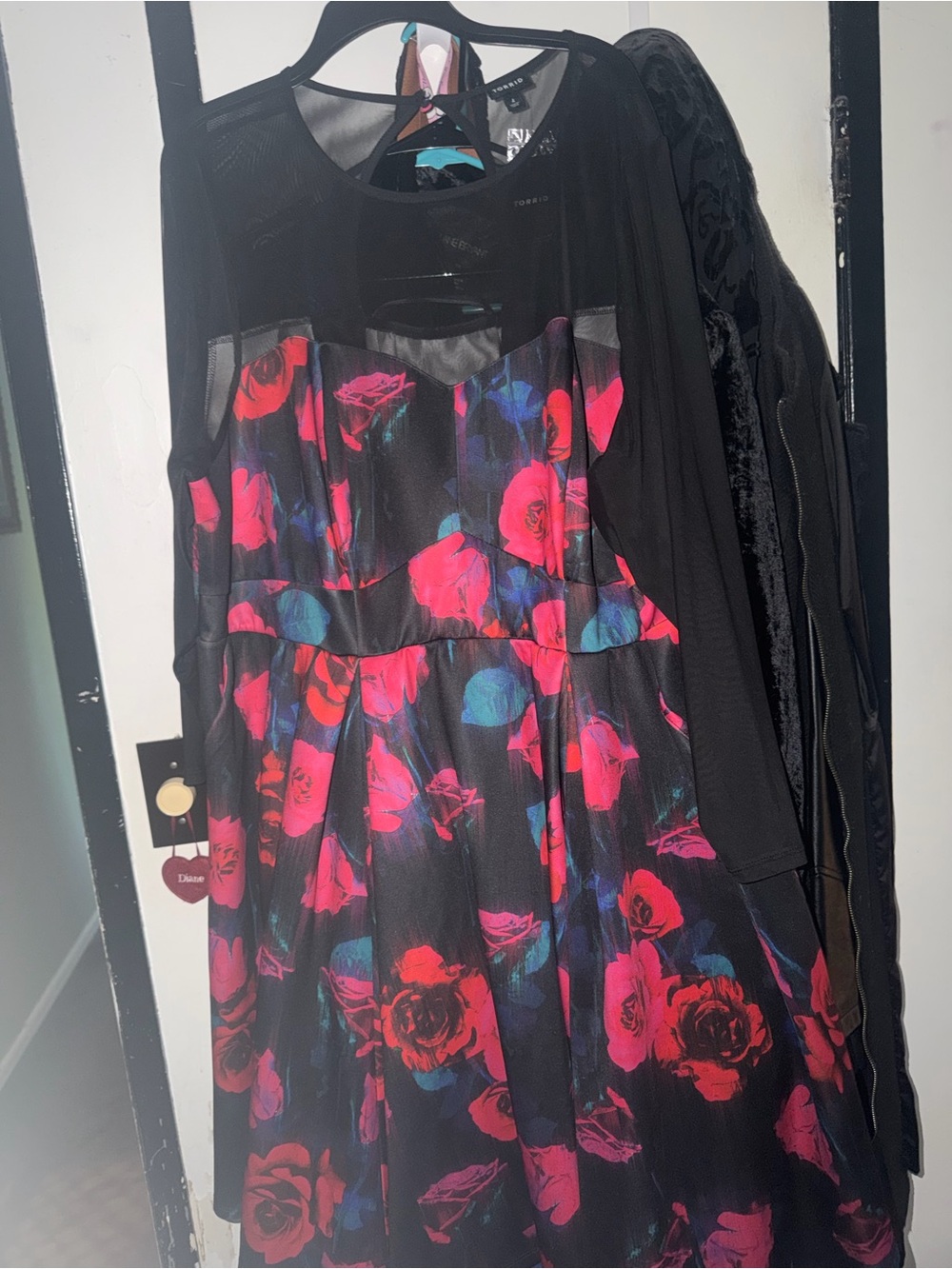 NWT torrid Black Midi Dress with Pink & Blue Floral Pattern